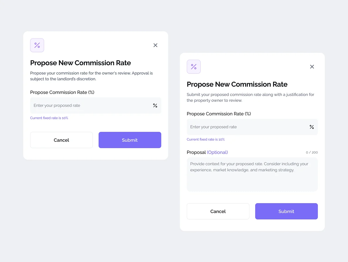 Propose Commission Rate Modals